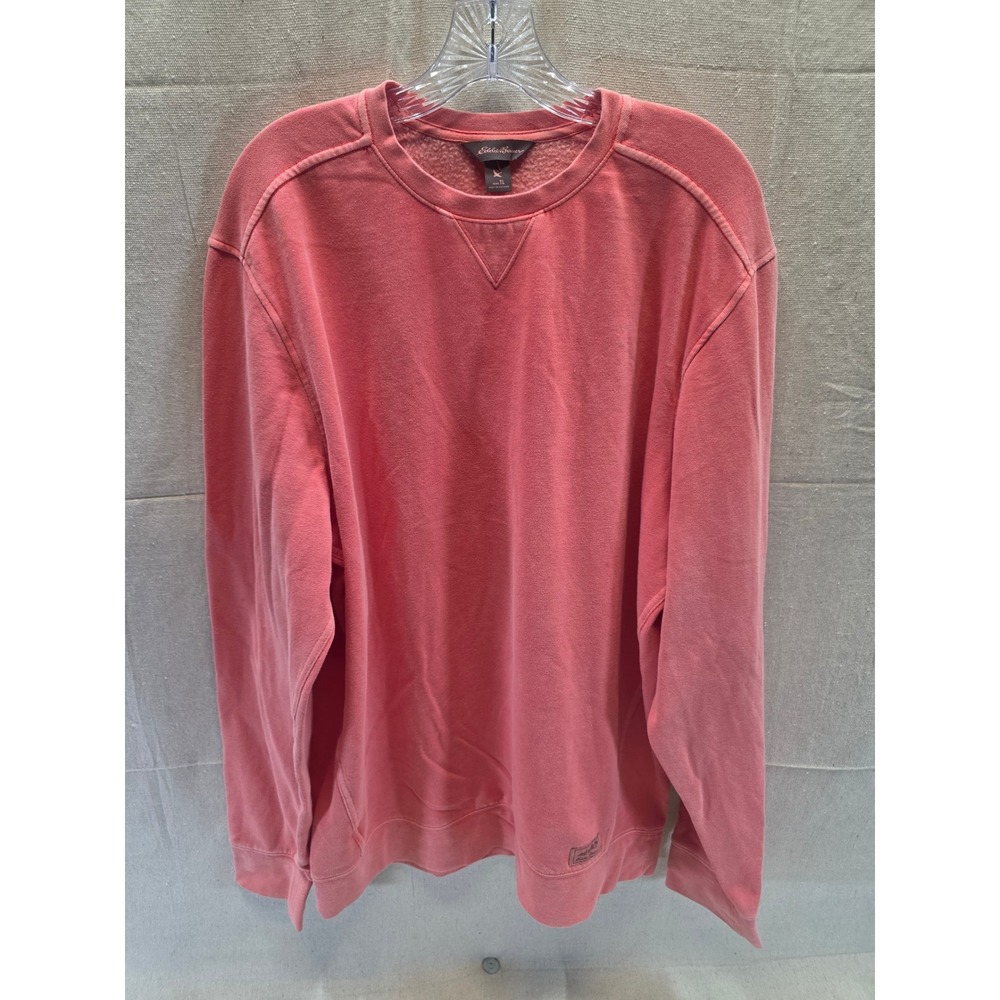 Eddie Bauer Mens Tall XL Pink Coral Fleece Crewneck Sweatshirt Pullover 2400